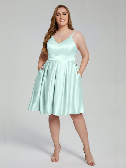 Josie Simple Plus Size Soft Satin Short Bridesmaid Dresses