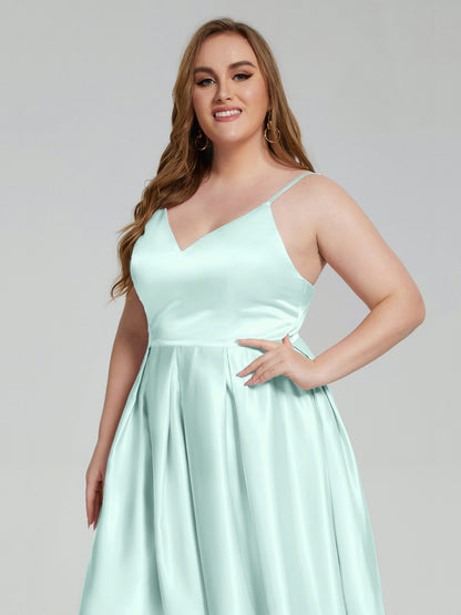 Josie Simple Plus Size Soft Satin Short Bridesmaid Dresses