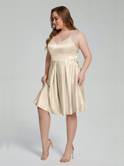 Josie Simple Plus Size Soft Satin Short Bridesmaid Dresses
