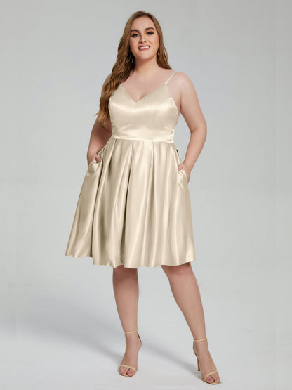 Josie Simple Plus Size Soft Satin Short Bridesmaid Dresses