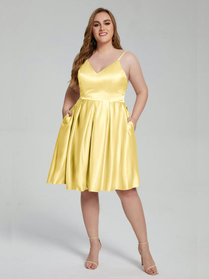 Josie Simple Plus Size Soft Satin Short Bridesmaid Dresses