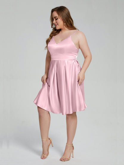 Josie Simple Plus Size Soft Satin Short Bridesmaid Dresses