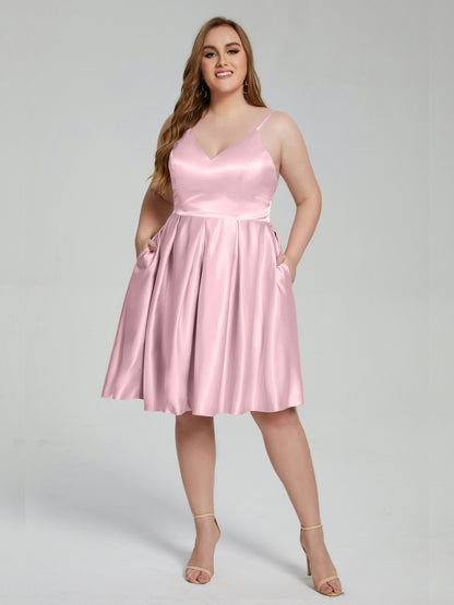 Josie Simple Plus Size Soft Satin Short Bridesmaid Dresses