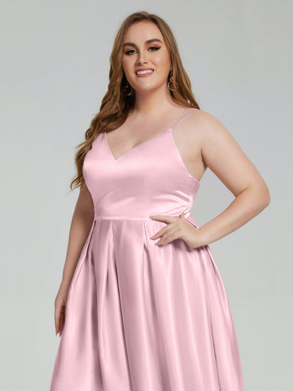 Josie Simple Plus Size Soft Satin Short Bridesmaid Dresses