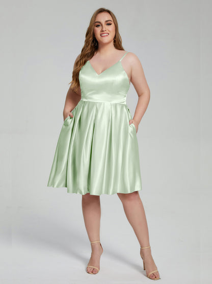 Josie Simple Plus Size Soft Satin Short Bridesmaid Dresses