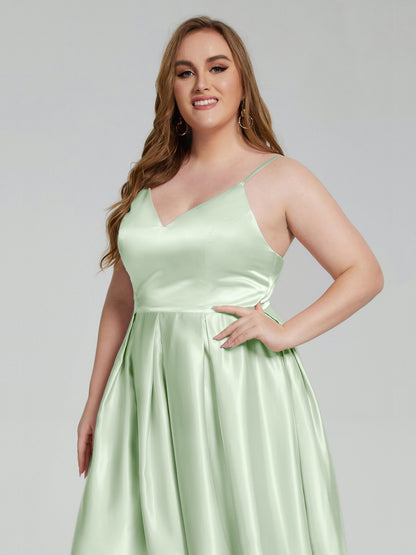 Josie Simple Plus Size Soft Satin Short Bridesmaid Dresses