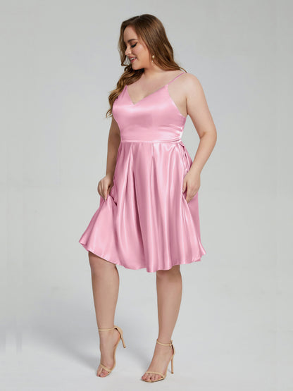 Josie Simple Plus Size Soft Satin Short Bridesmaid Dresses