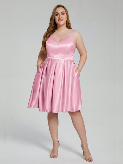 Josie Simple Plus Size Soft Satin Short Bridesmaid Dresses