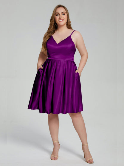 Josie Simple Plus Size Soft Satin Short Bridesmaid Dresses