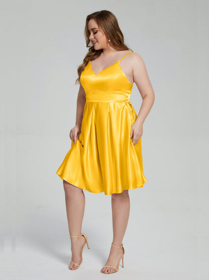 Josie Simple Plus Size Soft Satin Short Bridesmaid Dresses