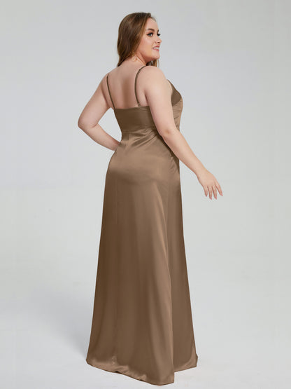 Adelyn Split Plus Size Soft Satin Long Bridesmaid Dresses