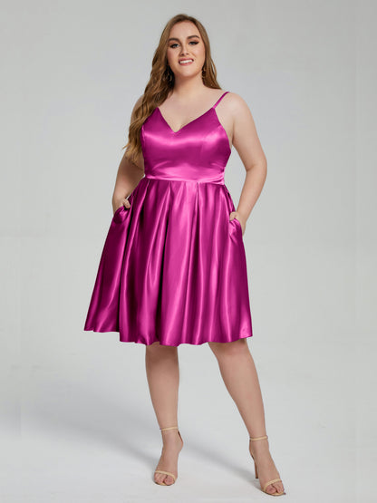 Josie Simple Plus Size Soft Satin Short Bridesmaid Dresses