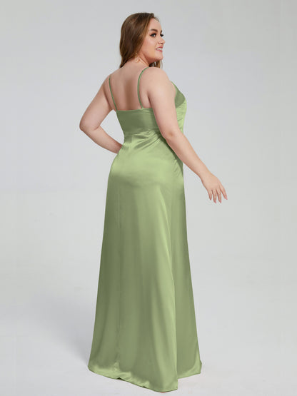 Adelyn Split Plus Size Soft Satin Long Bridesmaid Dresses