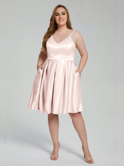 Josie Simple Plus Size Soft Satin Short Bridesmaid Dresses
