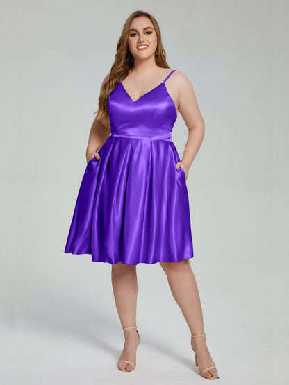 Josie Simple Plus Size Soft Satin Short Bridesmaid Dresses