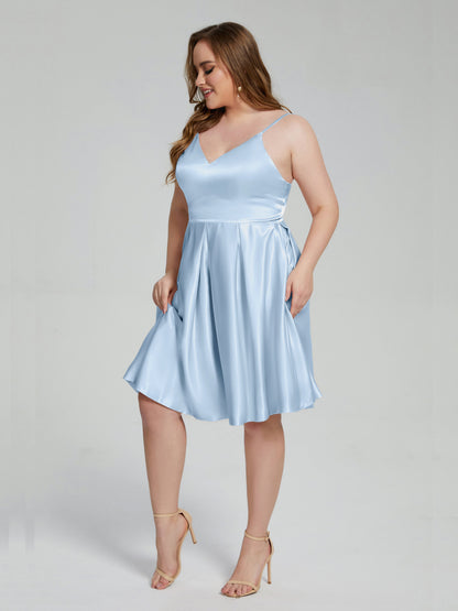 Josie Simple Plus Size Soft Satin Short Bridesmaid Dresses