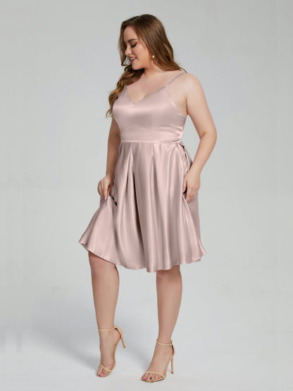 Josie Simple Plus Size Soft Satin Short Bridesmaid Dresses