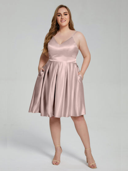 Josie Simple Plus Size Soft Satin Short Bridesmaid Dresses