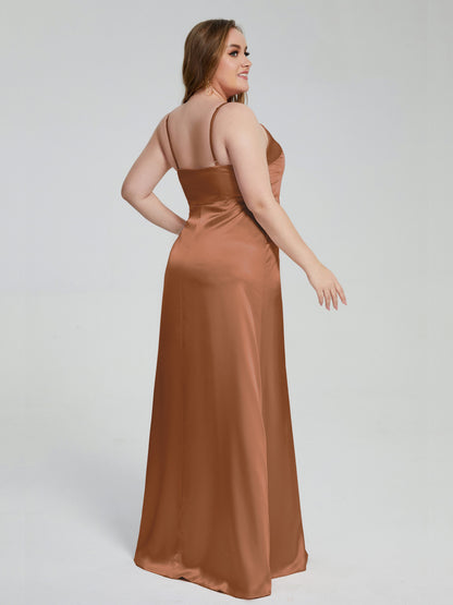 Adelyn Split Plus Size Soft Satin Long Bridesmaid Dresses