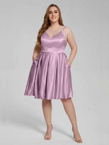 Josie Simple Plus Size Soft Satin Short Bridesmaid Dresses
