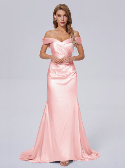 Juliette Off the Shoulder Hourglass Soft Satin Bridesmaid Dresses