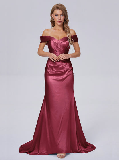 Juliette Off the Shoulder Hourglass Soft Satin Bridesmaid Dresses