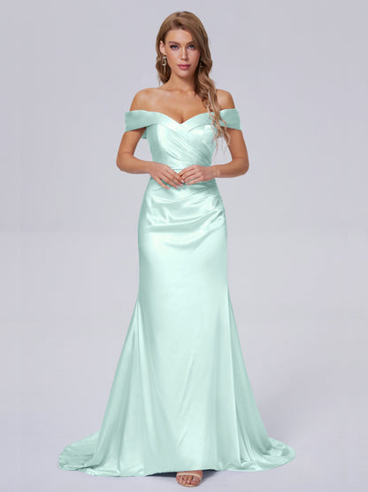 Juliette Off the Shoulder Hourglass Soft Satin Bridesmaid Dresses