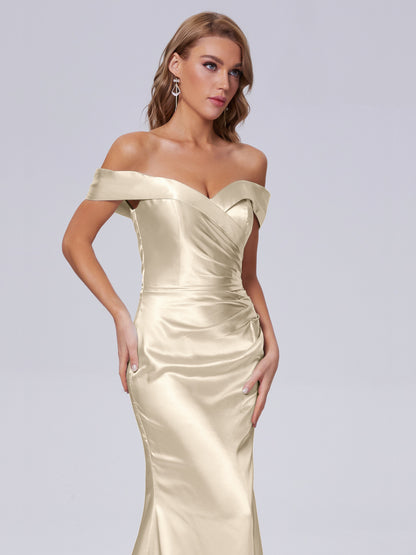 Juliette Off the Shoulder Hourglass Soft Satin Bridesmaid Dresses