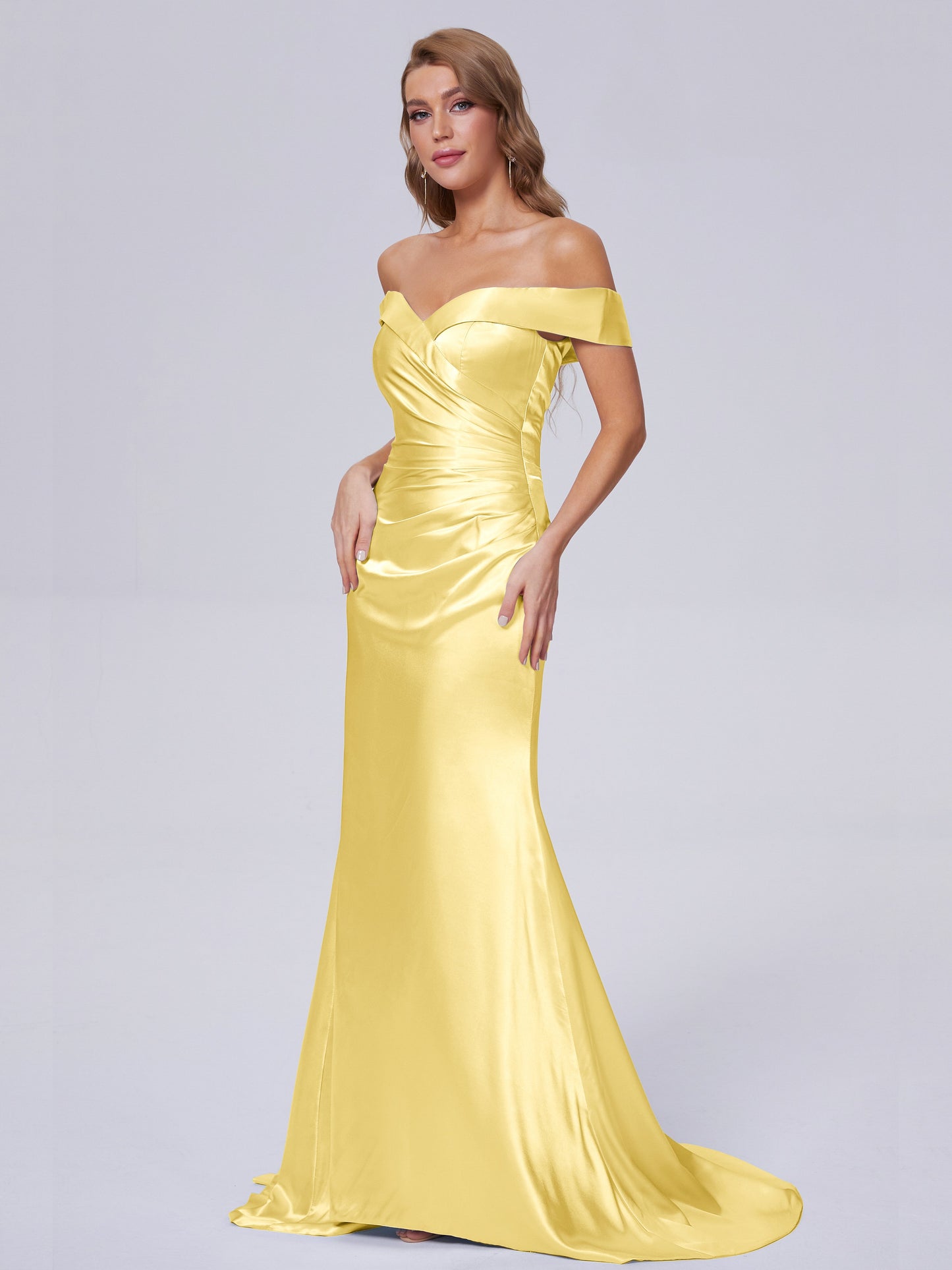 Juliette Off the Shoulder Hourglass Soft Satin Bridesmaid Dresses
