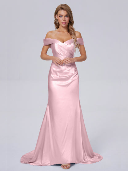 Juliette Off the Shoulder Hourglass Soft Satin Bridesmaid Dresses