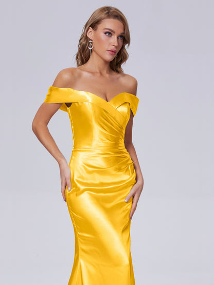 Juliette Off the Shoulder Hourglass Soft Satin Bridesmaid Dresses