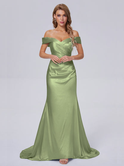 Juliette Off the Shoulder Hourglass Soft Satin Bridesmaid Dresses