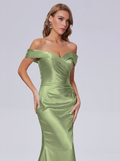 Juliette Off the Shoulder Hourglass Soft Satin Bridesmaid Dresses
