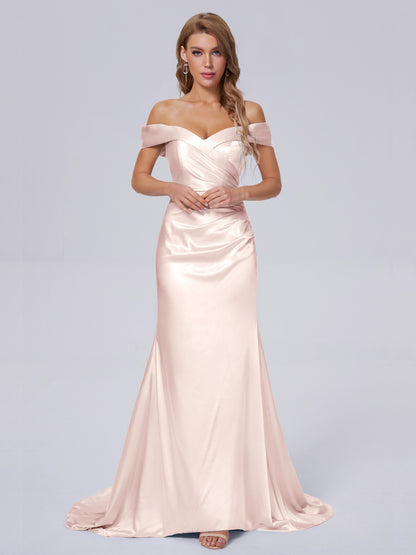 Juliette Off the Shoulder Hourglass Soft Satin Bridesmaid Dresses