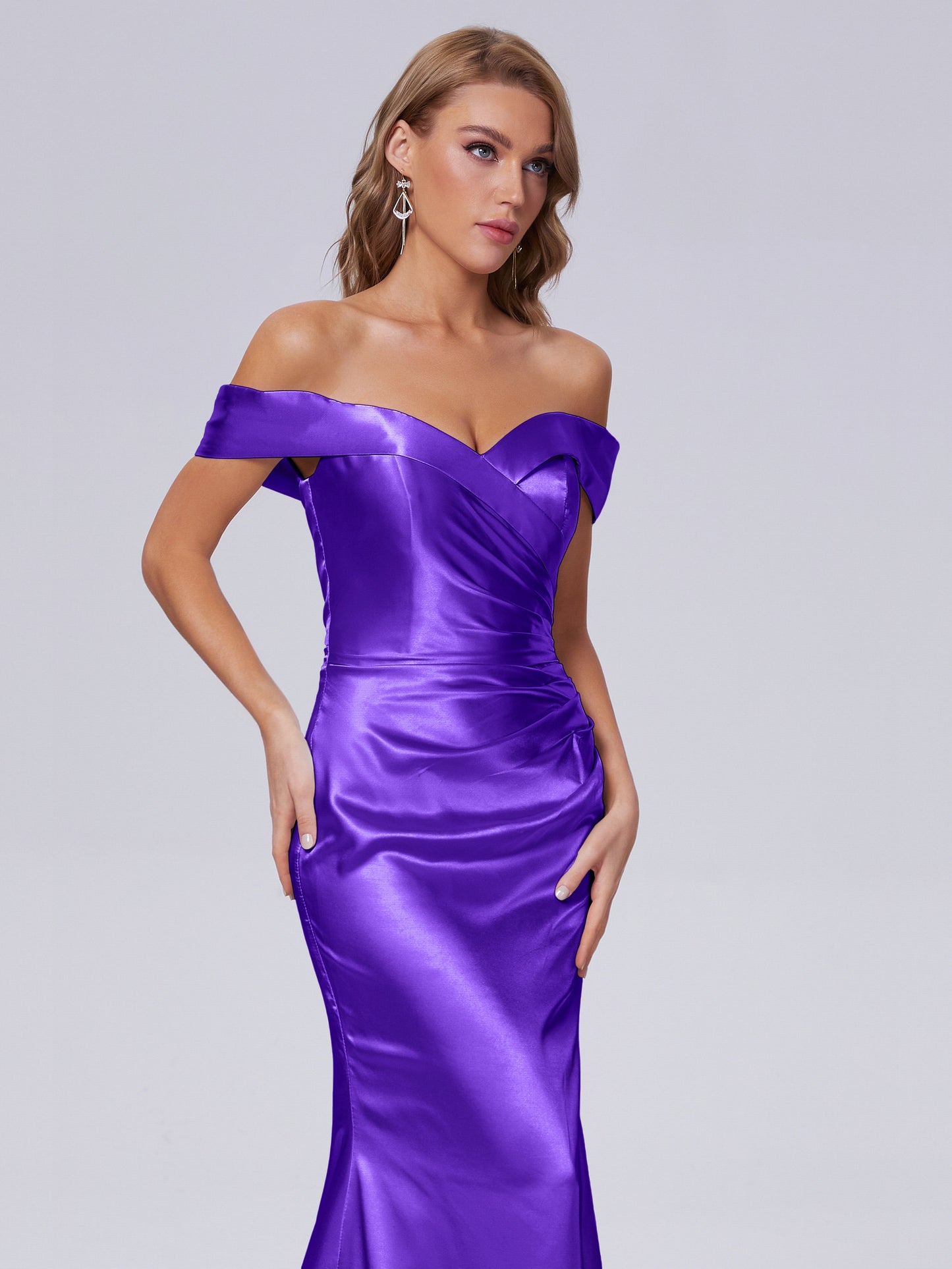 Juliette Off the Shoulder Hourglass Soft Satin Bridesmaid Dresses