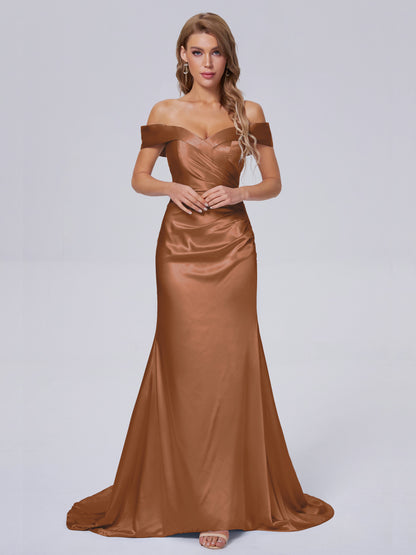 Juliette Off the Shoulder Hourglass Soft Satin Bridesmaid Dresses