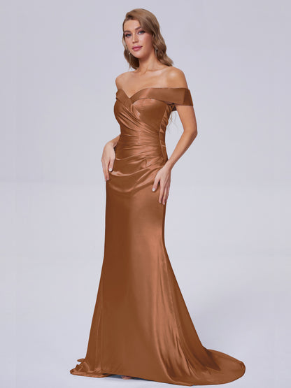 Juliette Off the Shoulder Hourglass Soft Satin Bridesmaid Dresses