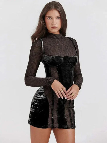 Lace Velvet Mini Dress