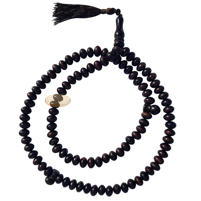 Large Wood Misbaha Tasbih Prayer Beads 8x11 mm Dark Brown Boxwood Muslim Necklace