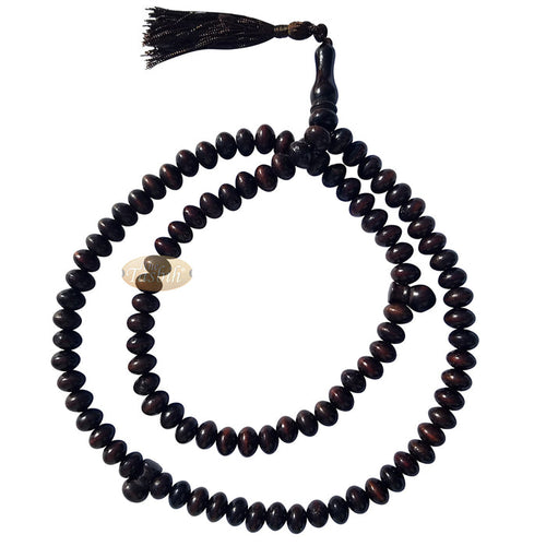 Large Wood Misbaha Tasbih Prayer Beads 8x11 mm Dark Brown Boxwood Muslim Necklace