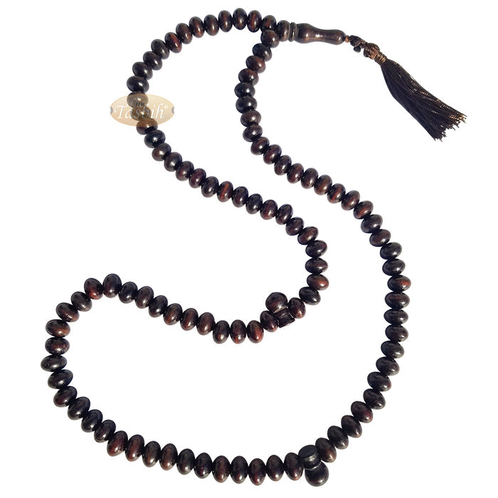 Large Wood Misbaha Tasbih Prayer Beads 8x11 mm Dark Brown Boxwood Muslim Necklace