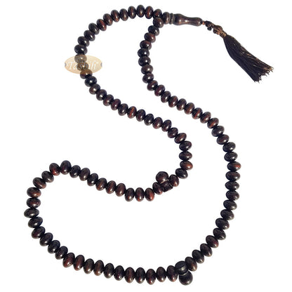 Large Wood Misbaha Tasbih Prayer Beads 8x11 mm Dark Brown Boxwood Muslim Necklace