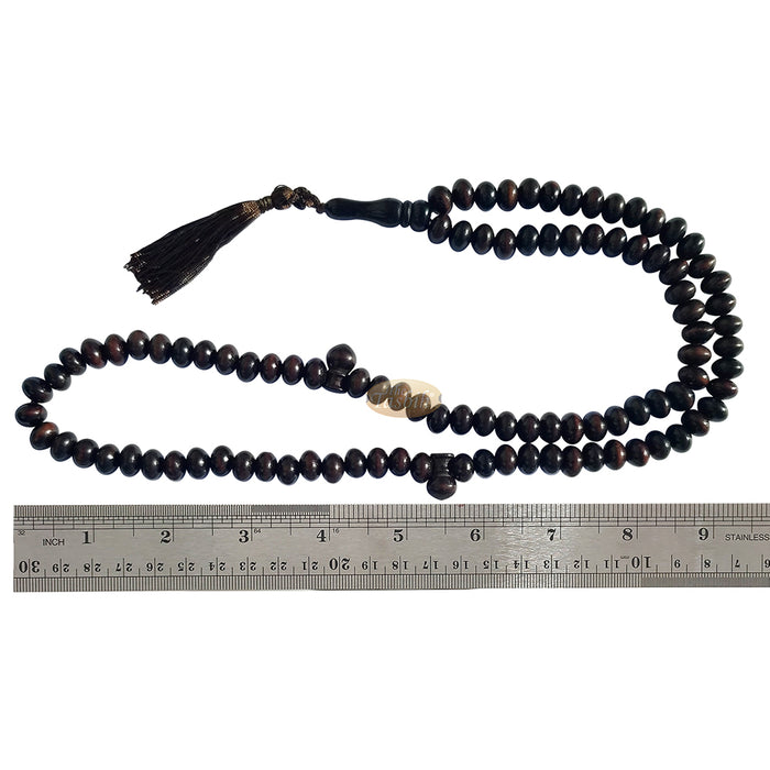 Large Wood Misbaha Tasbih Prayer Beads 8x11 mm Dark Brown Boxwood Muslim Necklace