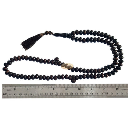 Large Wood Misbaha Tasbih Prayer Beads 8x11 mm Dark Brown Boxwood Muslim Necklace