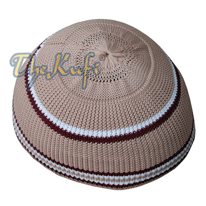 Light Brown Nylon Kufi with Maroon & White
