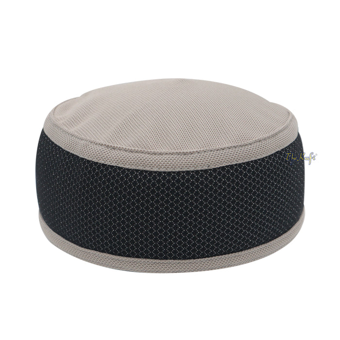 Light Khaki and Black Madun Vented Top Pliable Two-Color Round Kufi Hat