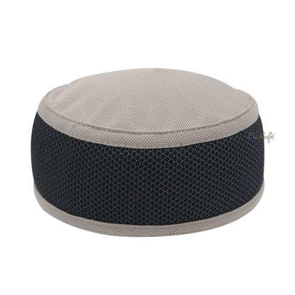 Light Khaki and Black Madun Vented Top Pliable Two-Color Round Kufi Hat