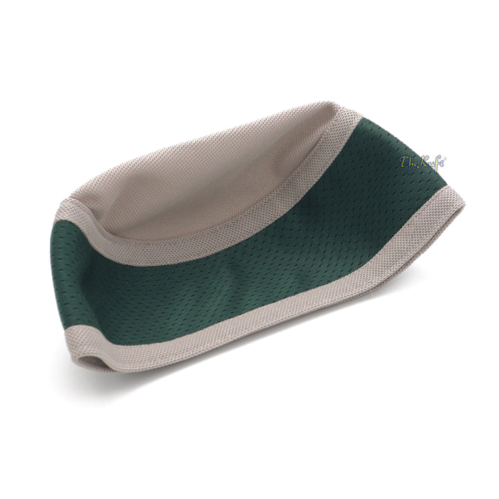 Light Khaki and Dark Green Madun Vented Top Pliable Two-Color Round Kufi Hat