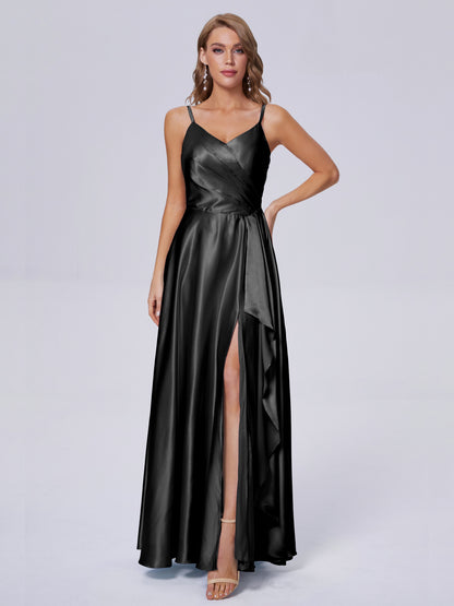 Lila Sexy Straps Soft Satin Long Bridesmaid Dresses
