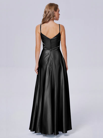Lila Sexy Straps Soft Satin Long Bridesmaid Dresses